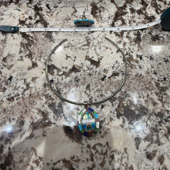 Native American Southwest Turquoise Choker Pendant and Ring - Picture 10 of 10